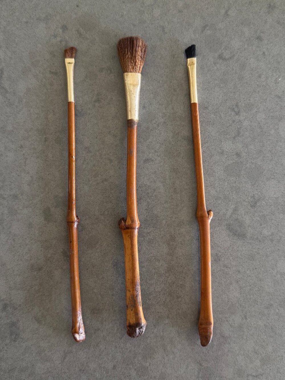 Set of 3 Handmade Vintage Japanese Bamboo Wood Irregular Makeup Paint Brushes